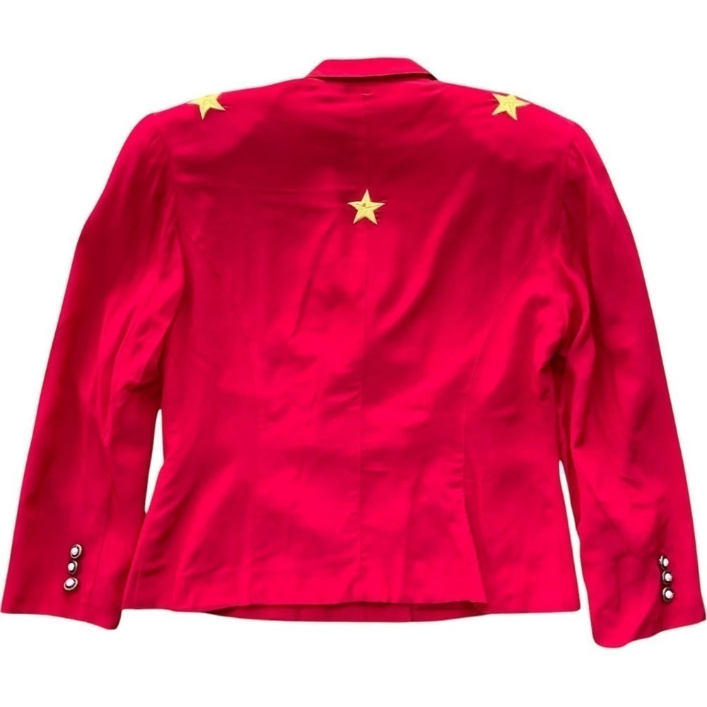 Vtg Sunny Leigh Silk Embroidered Star Blazer Jacket Red Gold Art Wear Size M - Picture 2 of 9
